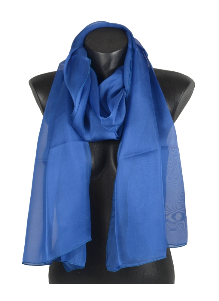 Foulard 65x180 En Soie Bleu