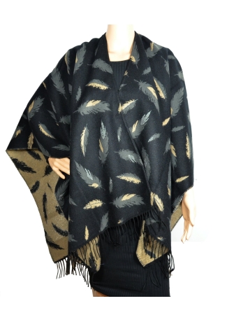 Poncho Boho plumes noir