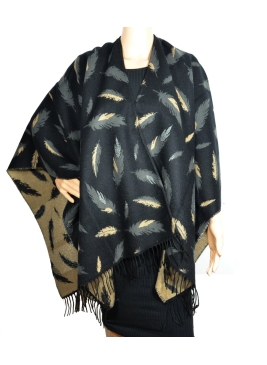 Poncho Boho plumes noir