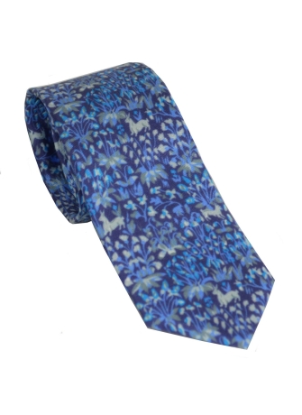 Cravate soie Mille Fleurs bleue