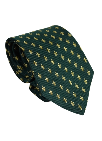 Cravate soie façonnée verte Fleurs de Lys made in France