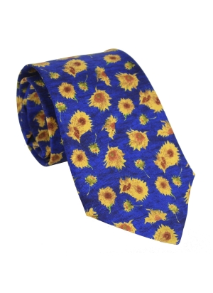 Cravate soie Van Gogh - Tournesols bleue