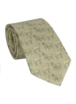 Cravate soie beige Léonard de Vinci - Chevaux