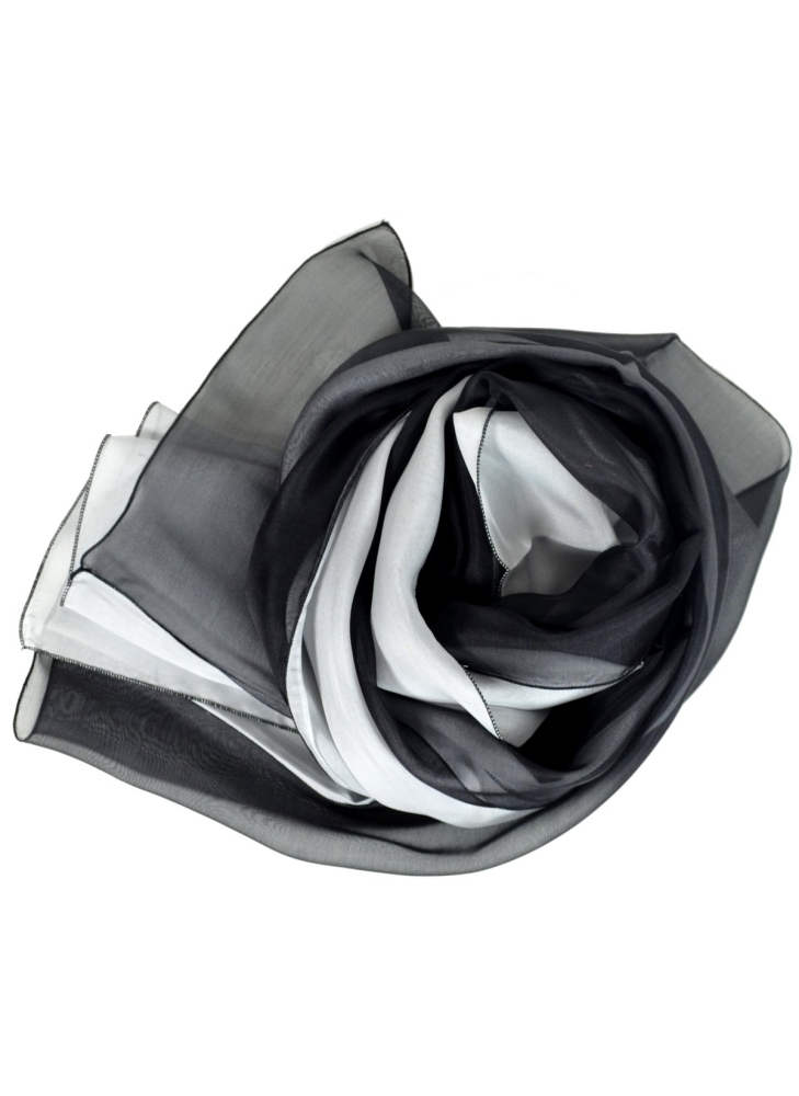 Foulard en soie bi-bandes noir et blanc
