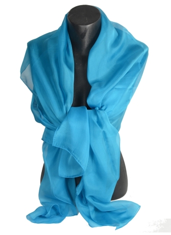 Etole en mousseline de soie turquoise