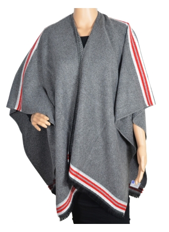 poncho chevron gris et rouge