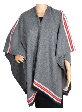 poncho chevron gris et rouge