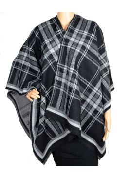 Poncho ecossais noir gris