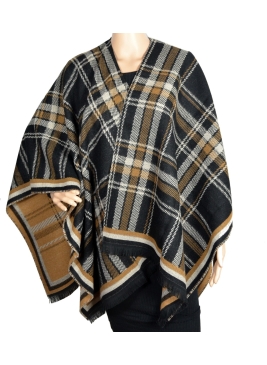 Poncho écossais Afflux noir et moutarde