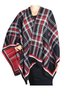 Poncho écossais Afflux noir et rouge