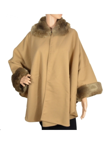 Poncho col fourrure beige