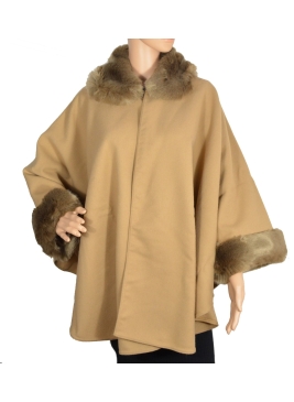 Poncho col fourrure beige