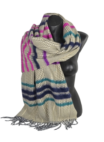 chale mohair beige et bleu