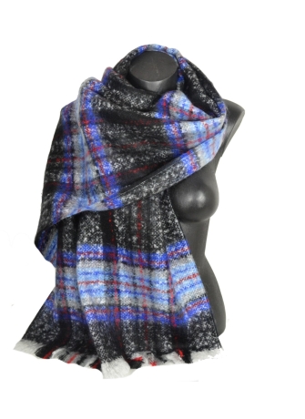 Châle mohair Macaron bleu et noir