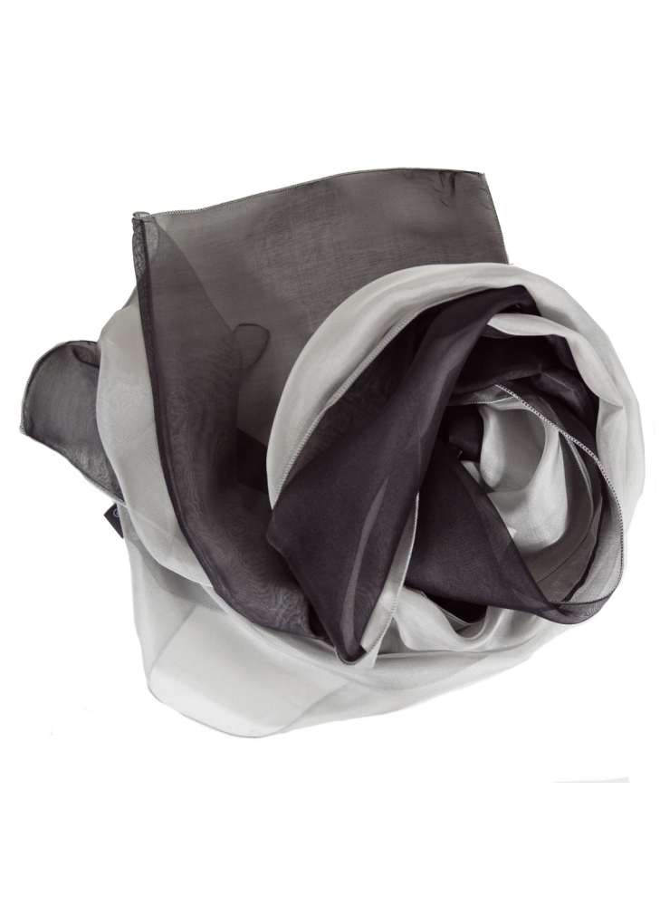 Foulard en soie bi-bandes gris et noir