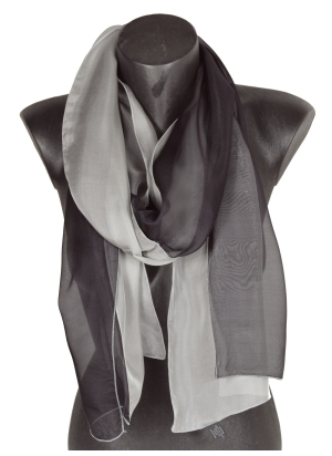 Foulard en soie bi-bandes gris et noir