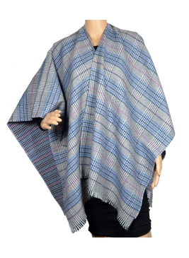 Poncho laine cachemire Cabri gris et bleu
