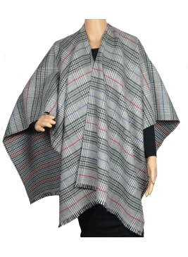 Poncho laine cachemire Cabri gris et rouge