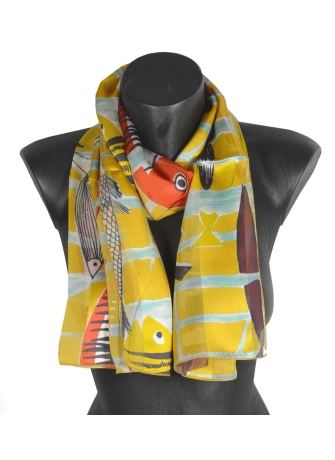 Foulard en soie Poissons de Leleu vs jaune