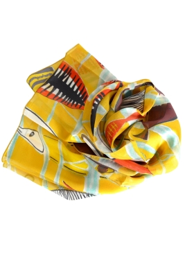 Foulard en soie Poissons de Leleu vs jaune