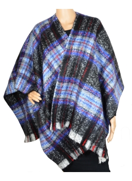 Poncho Mohair Macaron bleu-noir