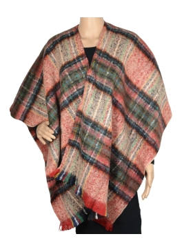Poncho Mohair Macaron rouge-beige