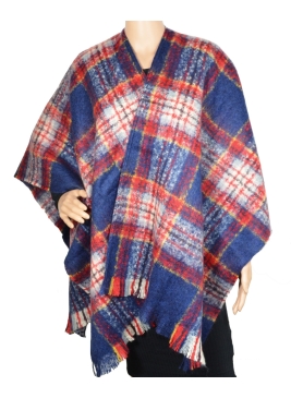 Poncho Mohair Macaron bleu-rouge