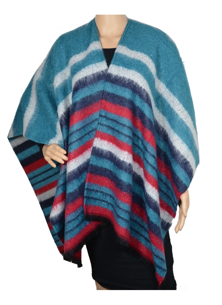 Poncho Arlesienne turquoise-rouge
