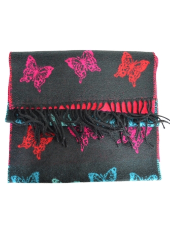 Echarpe Papillons cashcryl noir-turquoise