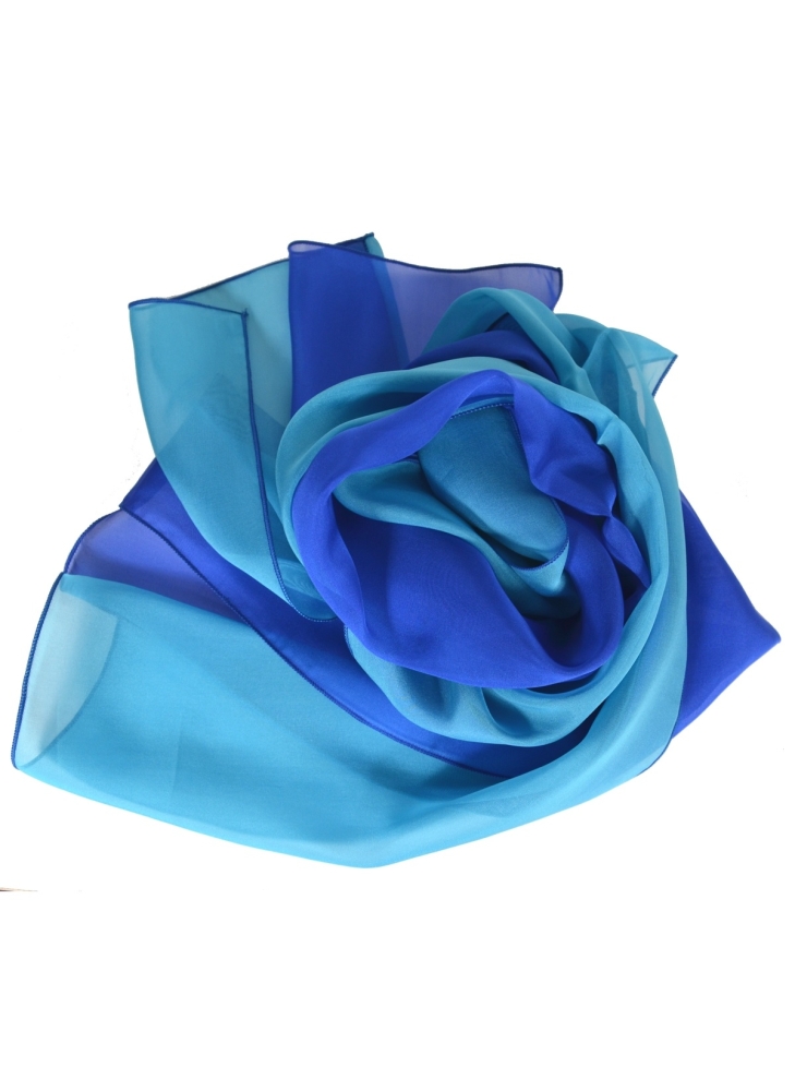 Foulard en soie bi-bandes bleu et turquoise