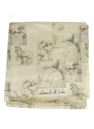 Foulard en soie homme Chevaux de Vinci-beige