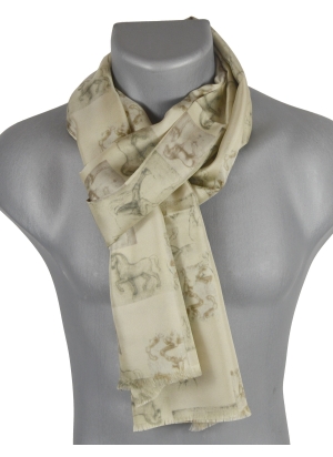 Foulard en soie homme Chevaux de Vinci-beige