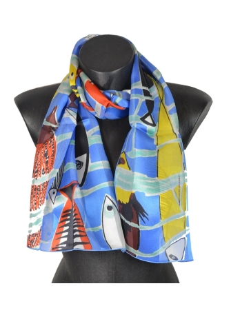 Foulard en soie Poissons de Leleu