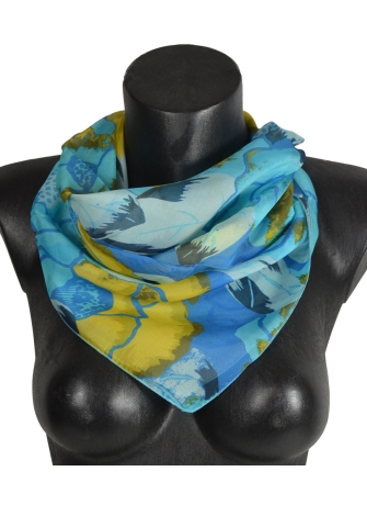 Carré en soie Pivoine bleu