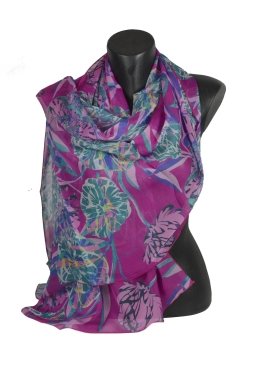 Etole en mousseline de soie belle fleur rose