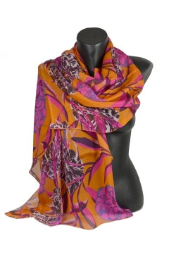 Etole en mousseline de soie belle fleur orange
