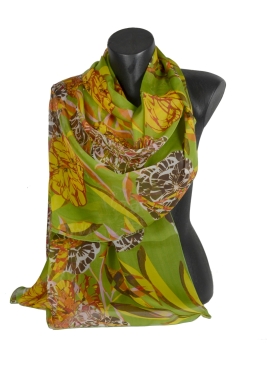 Etole en mousseline de soie belle fleur verte