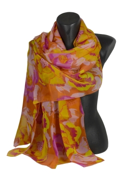 Etole en mousseline de soie Pivoine jaune
