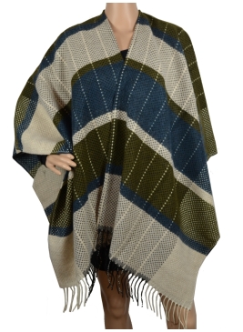 Poncho havana bleu-vert
