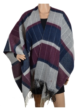 Poncho havana bleu-prune