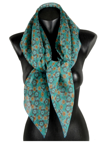 Grand Carré en soie Fleuri vert