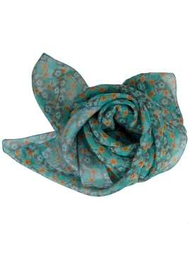 Grand Carré en soie Fleuri vert
