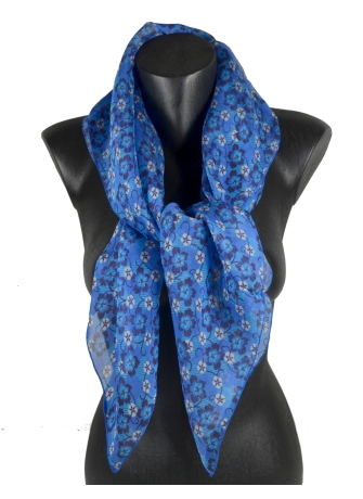 Grand Carré en soie Fleuri bleu