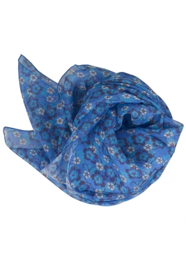 Grand Carré en soie Fleuri bleu