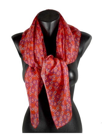 Grand Carré en soie Fleuri rouge