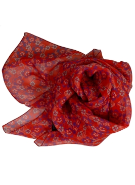 Grand Carré en soie Fleuri rouge