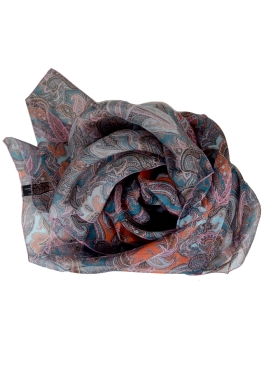 Grand Carré en soie Folklore bleu