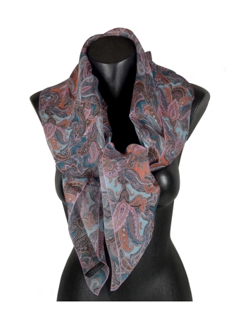 Grand Carré en soie Folklore bleu