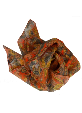 Grand Carré en soie Folklore orange