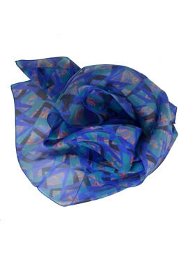 Grand Carré en soie Mosaique bleu